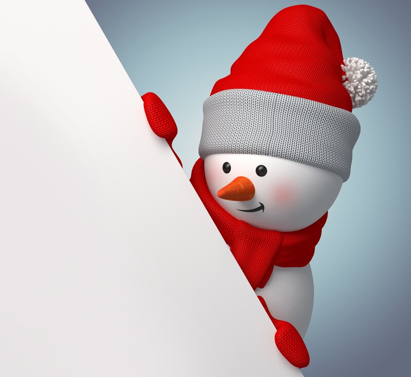 Snowman Peeking from Sign — White