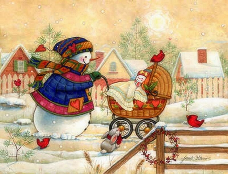 Snowman Pushing Stroller