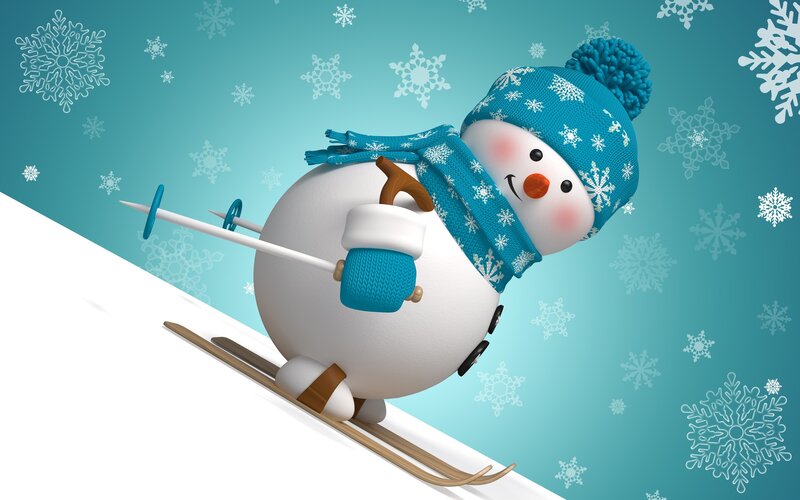 Snowman Skiing — Blue, Playful