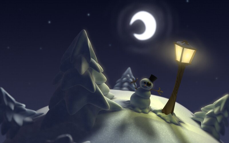 Snowman under Moonlight — Blue