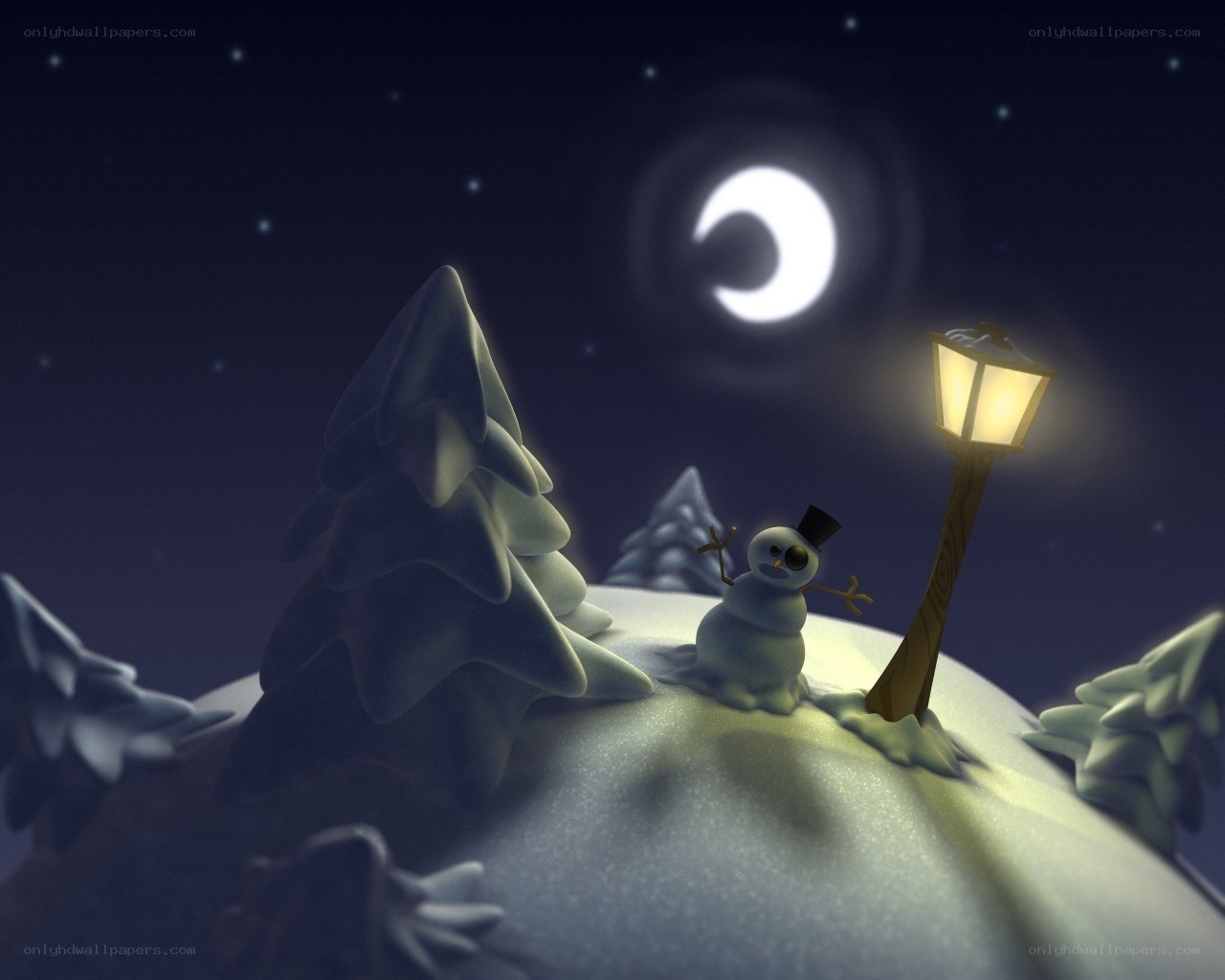 Snowman under the moon