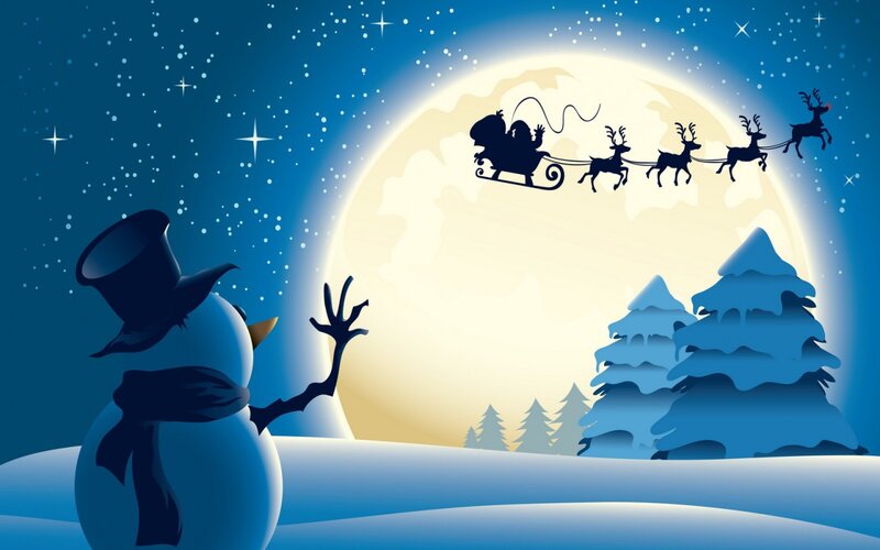 Snowman Watching Sleigh — Blue