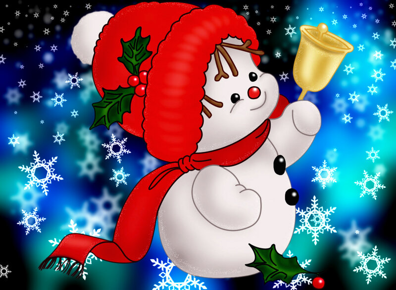 Snowman with Bell — Red