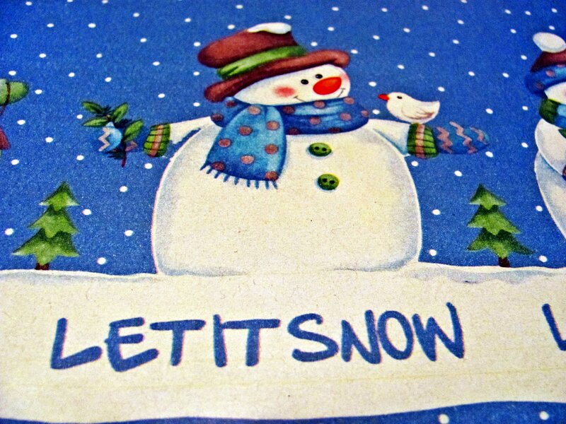 Snowman with Bird — Blue, Festive, Winter, Illustration, Trees