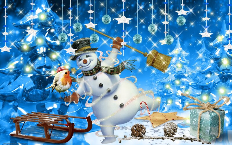 Snowman with Bird — Blue
