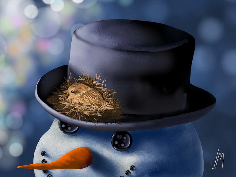 Snowman with Bird Nest