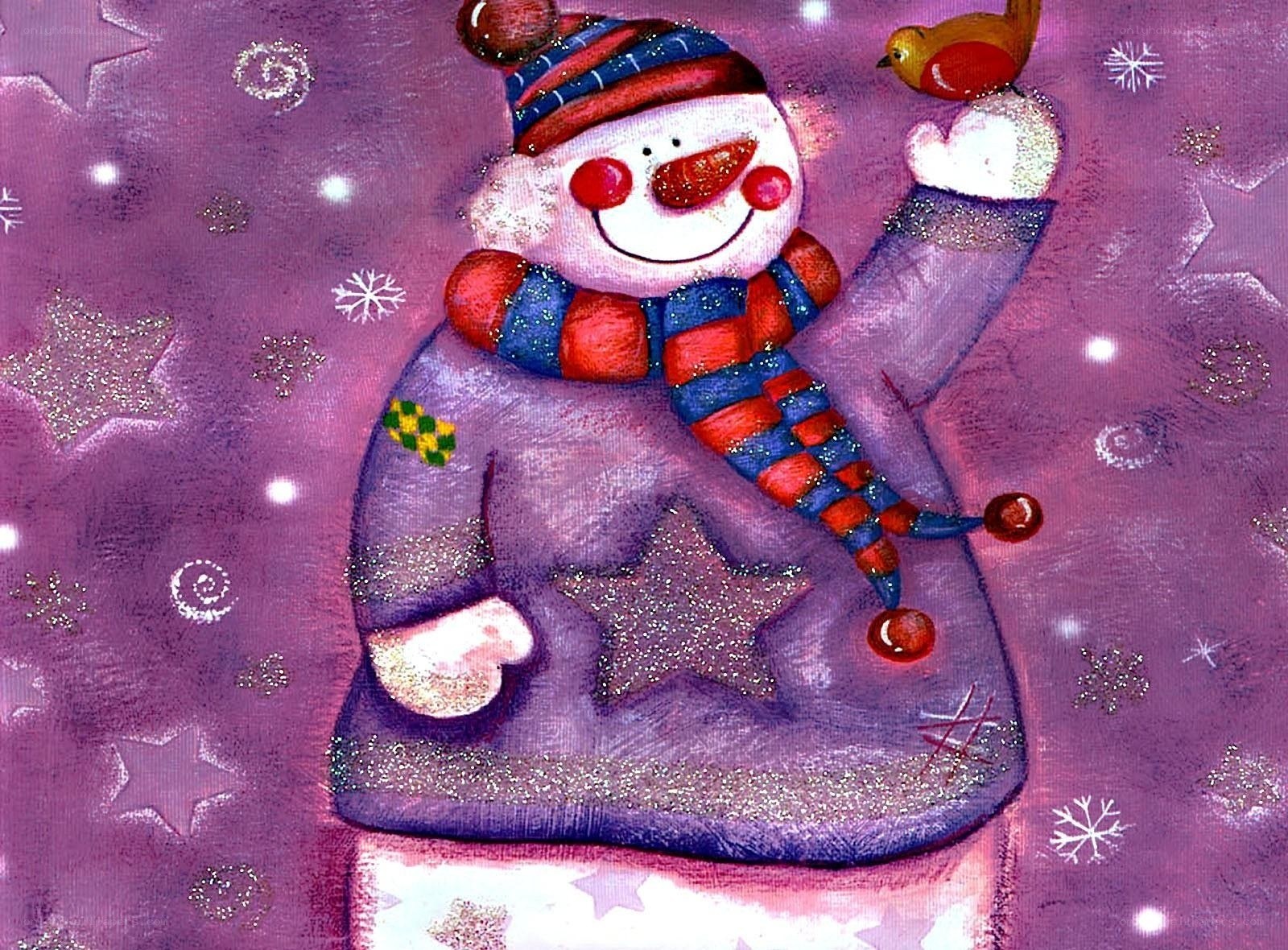 snowman with bird on shoulder
