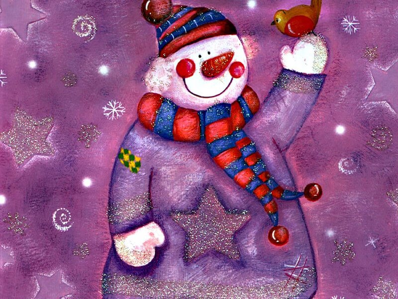 Snowman with Bird — Purple, Festive