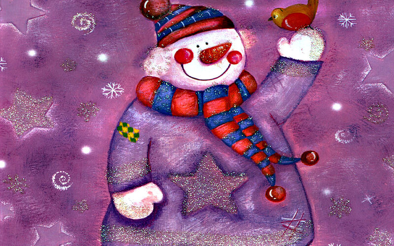 Snowman with Bird — Purple