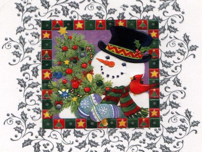 Snowman with Bird — White, Festive