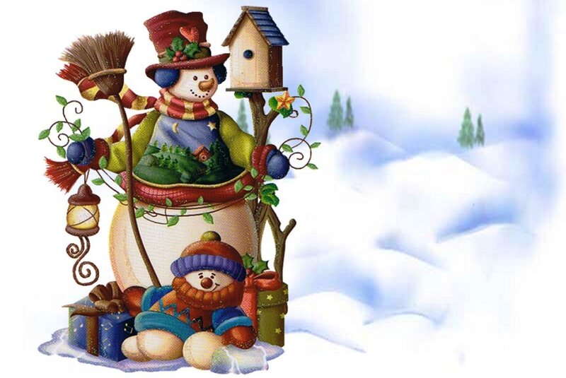 Snowman with Birdhouse — White, Festive