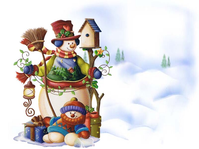 Snowman with Birdhouse — White