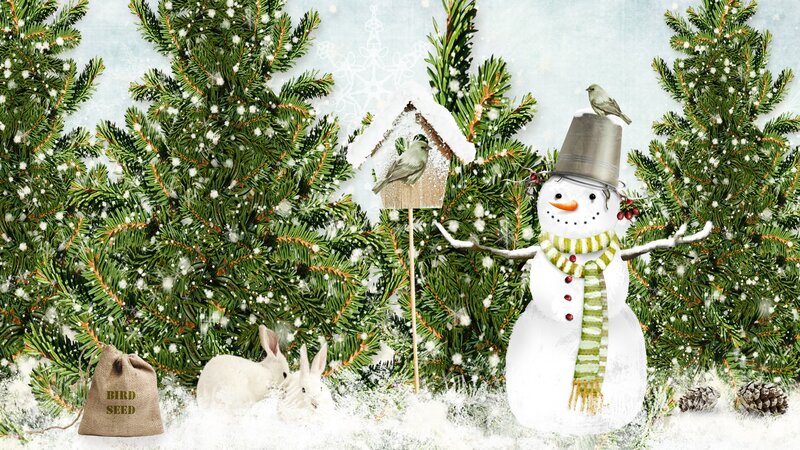 Snowman with Birds and Bunnies