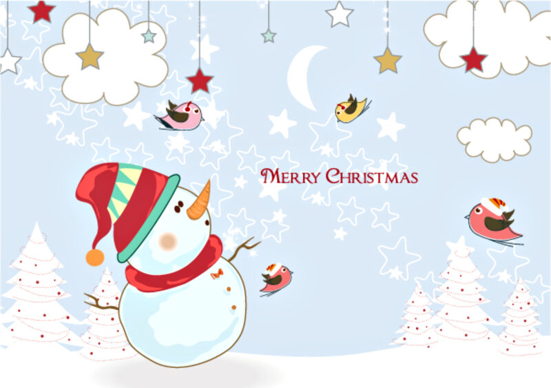 Snowman with Birds — Blue, Festive
