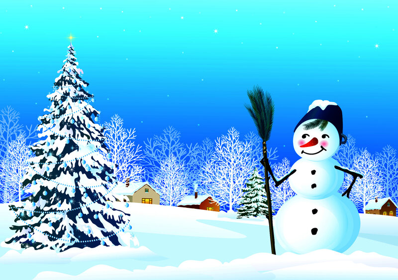 Snowman with Broom — Blue, Festive