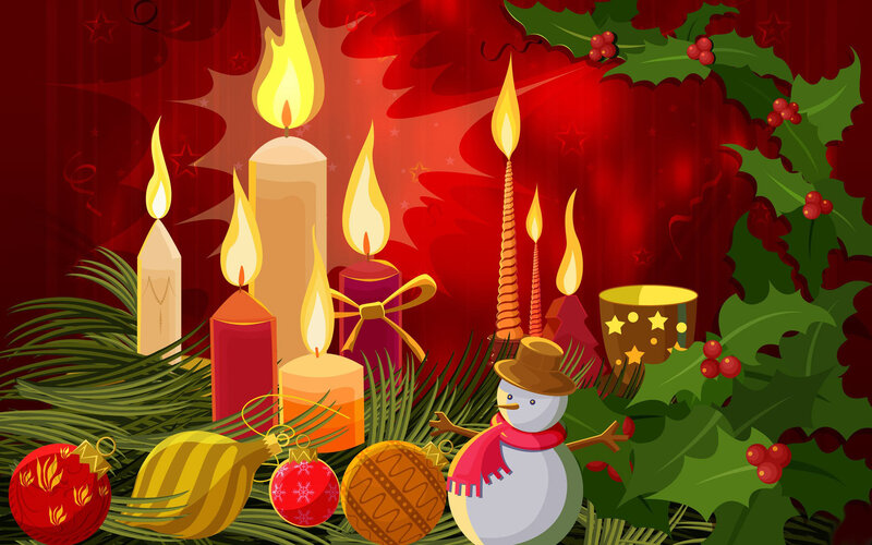 Snowman with Candles — Red, Festive