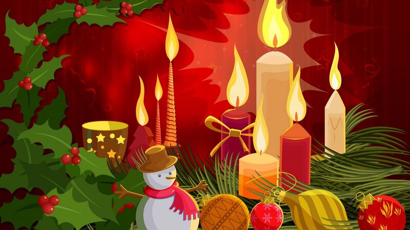 Snowman with Candles — Red, Festive, Winter