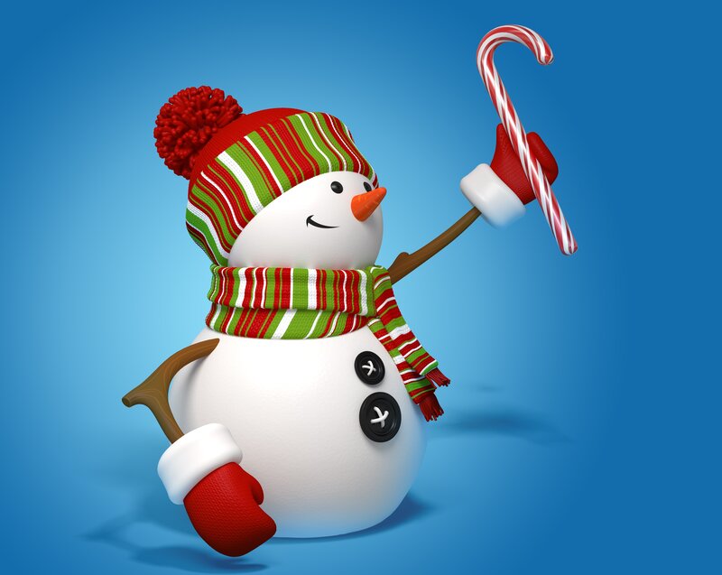 Snowman with Candy Cane — Blue