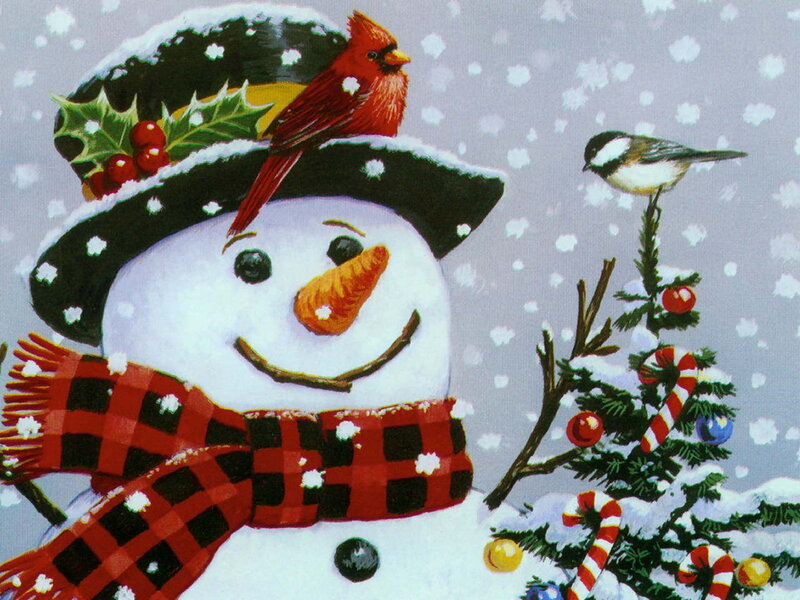 Snowman with Cardinal