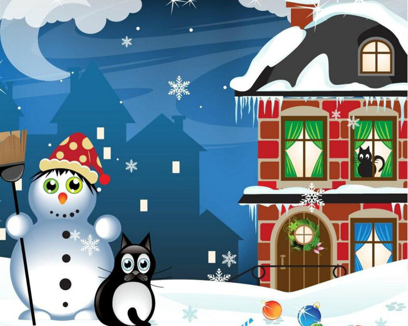 Snowman with Cat — Blue