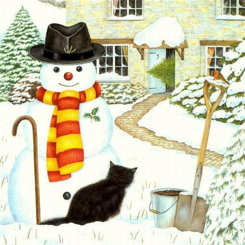 Snowman with Cat