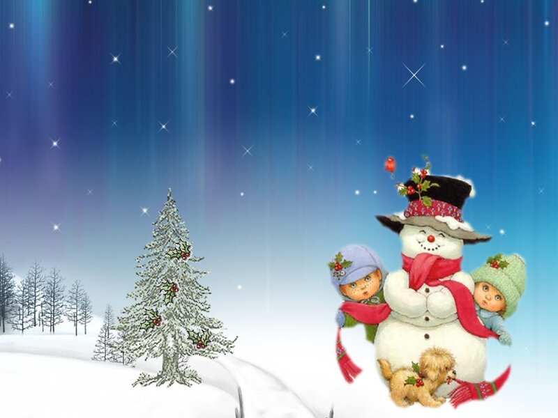 Snowman with Children — Blue