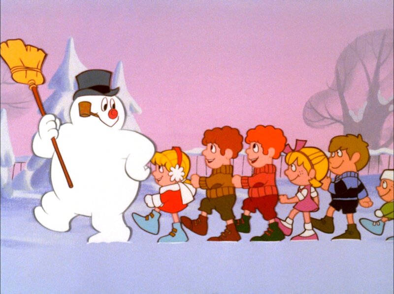 Snowman with Children — White, Festive, Winter