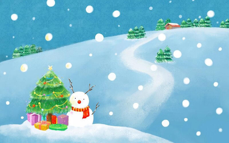 Snowman with Christmas Tree — Blue, Festive