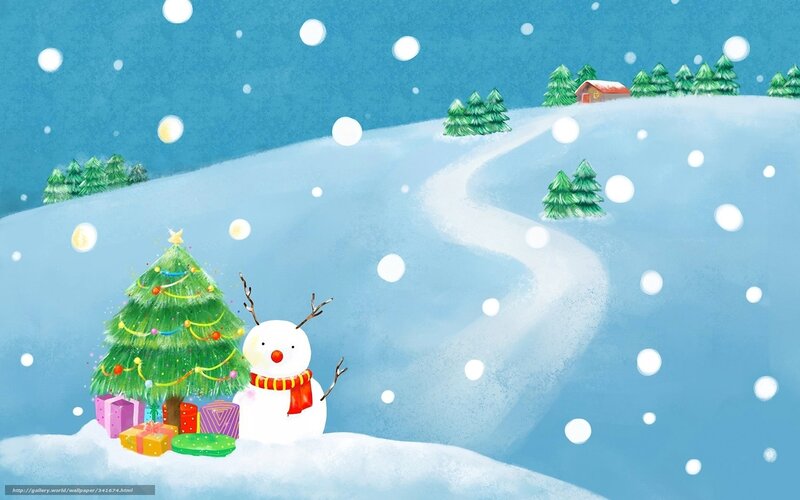 Snowman with Christmas Tree — Blue, Festive, Winter