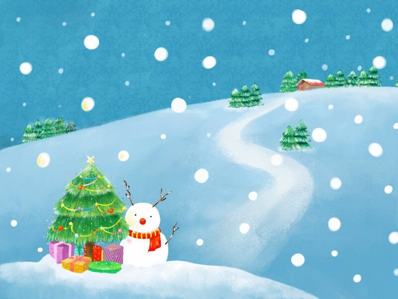 Snowman with Christmas Tree — Blue