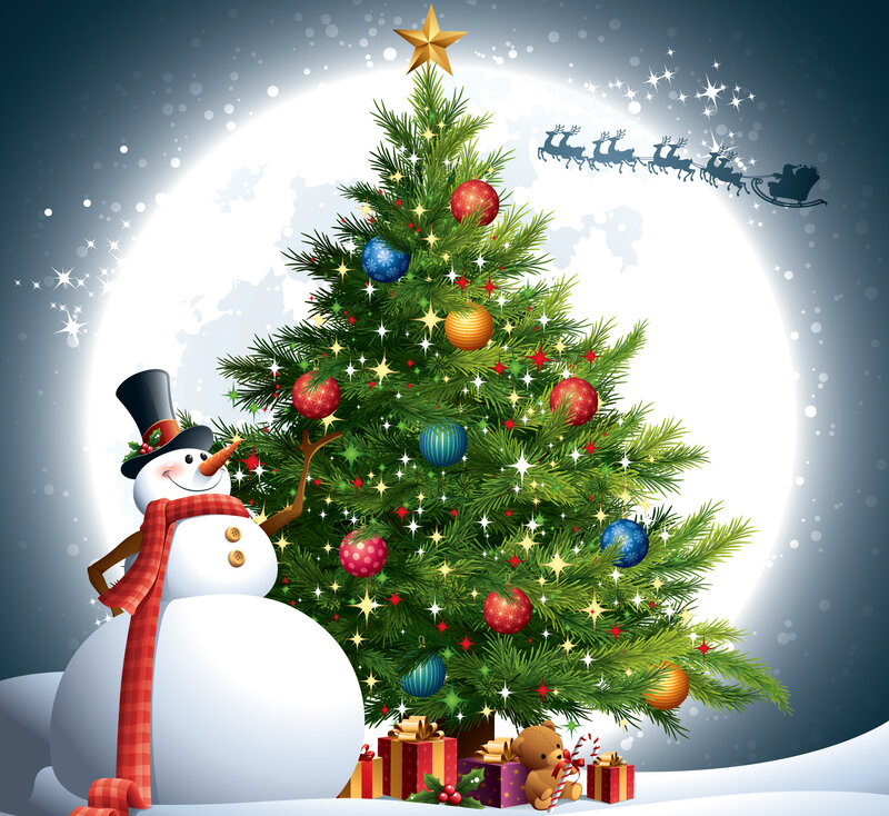 Snowman with Christmas Tree — Green