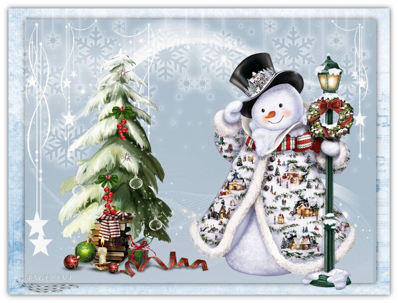 Snowman with Christmas Tree — White, Festive