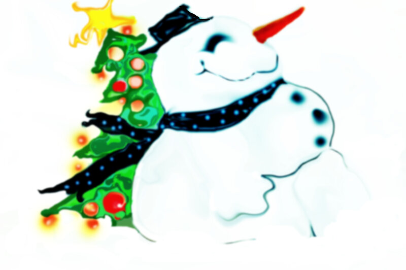 Snowman with Christmas Tree — White, Festive, Winter