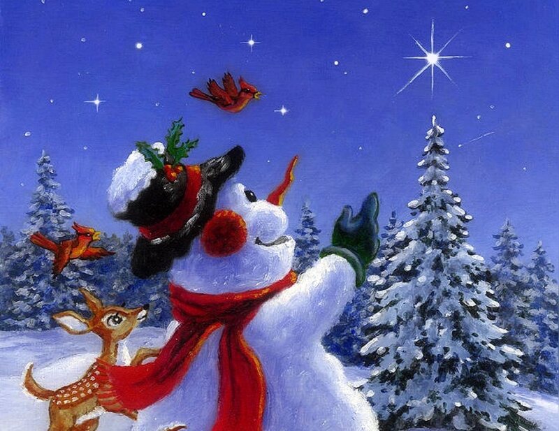 Snowman with Deer — Blue, Festive