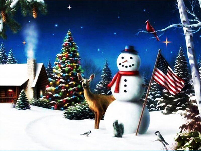 Snowman with Deer — Blue