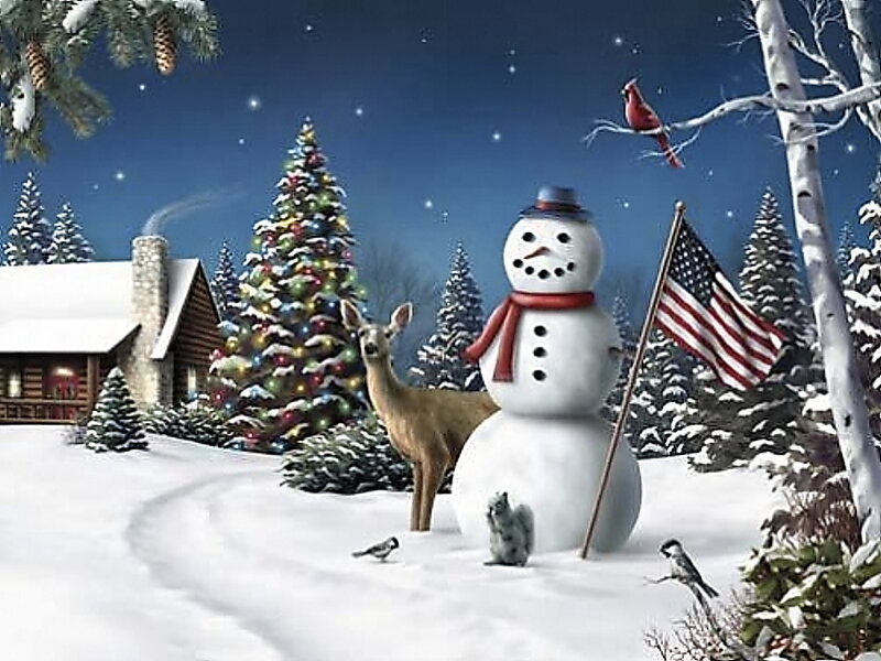 Snowman with Deer