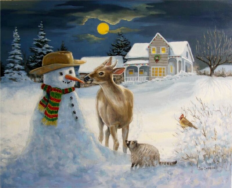 Snowman with Deer — White