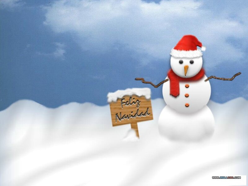 Snowman with 'Feliz Navidad' sign