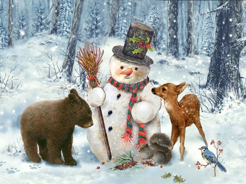 Snowman with Forest Animals