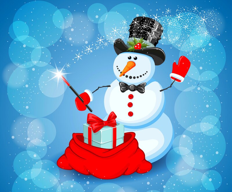 Snowman with Gift Bag — Blue, Festive
