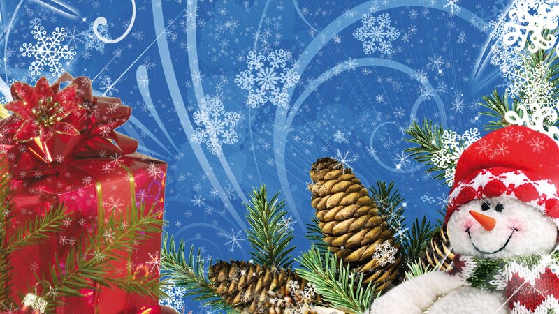 Snowman with Gift Box — Blue
