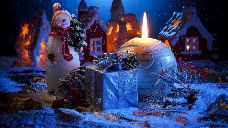 Snowman with Gifts — Blue, Festive