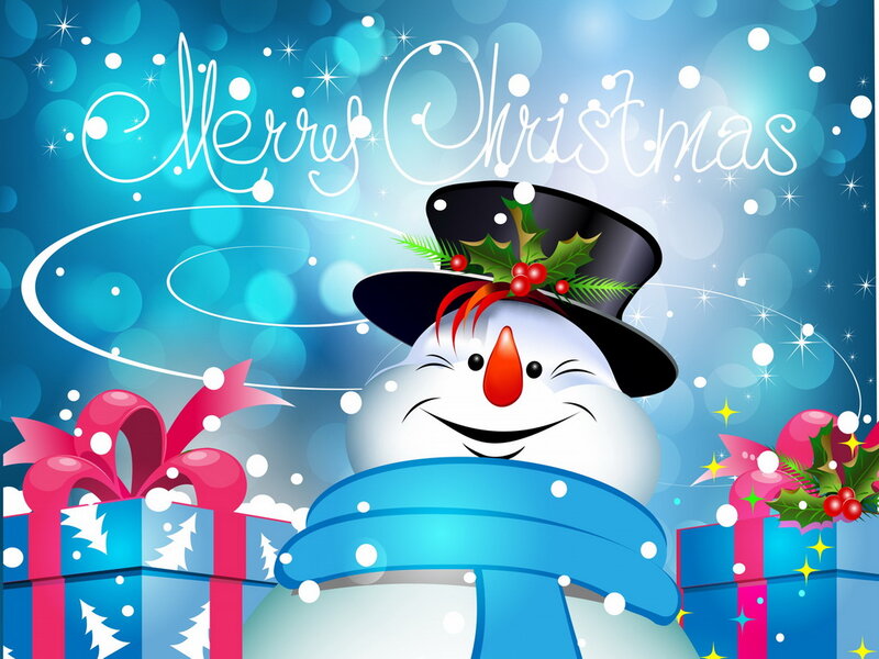 Snowman with Gifts — Blue, Festive, Winter