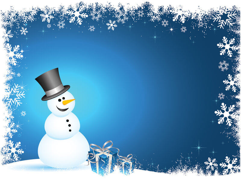 Snowman with Gifts — Blue, Festive, Winter, Vector Art
