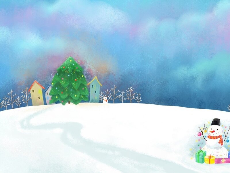 Snowman with Gifts — Blue, Peaceful, Winter