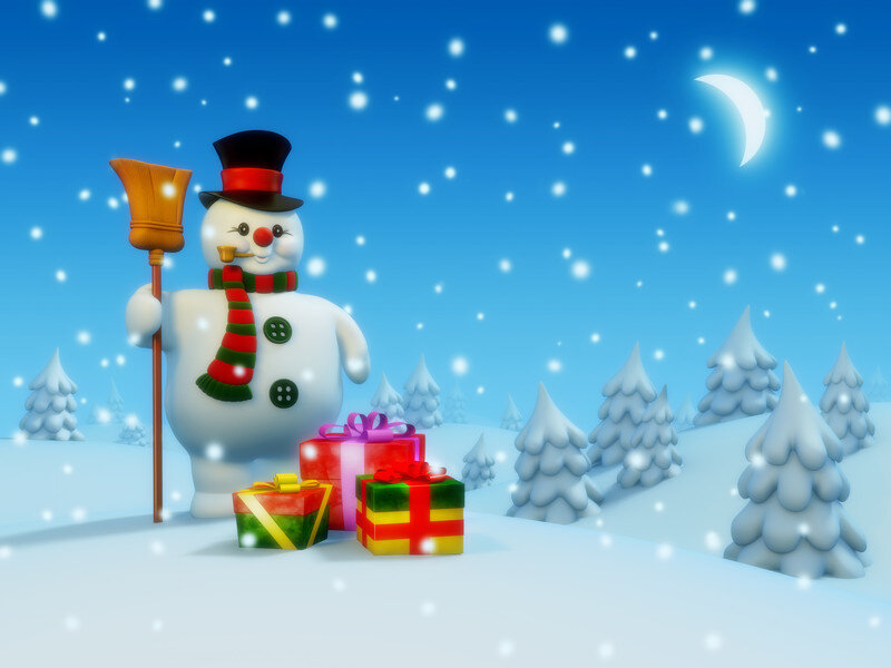 Snowman with Gifts — Blue
