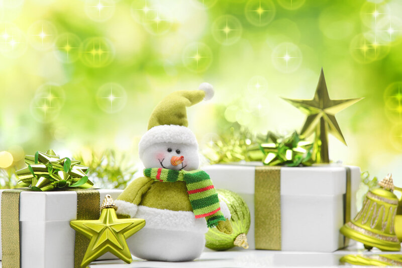Snowman with Gifts — Green, Festive, Winter