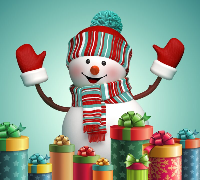 Snowman with Gifts — Red, Festive, Winter, 3d Render