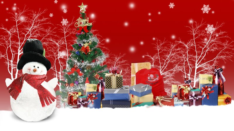 Snowman with Gifts — Red