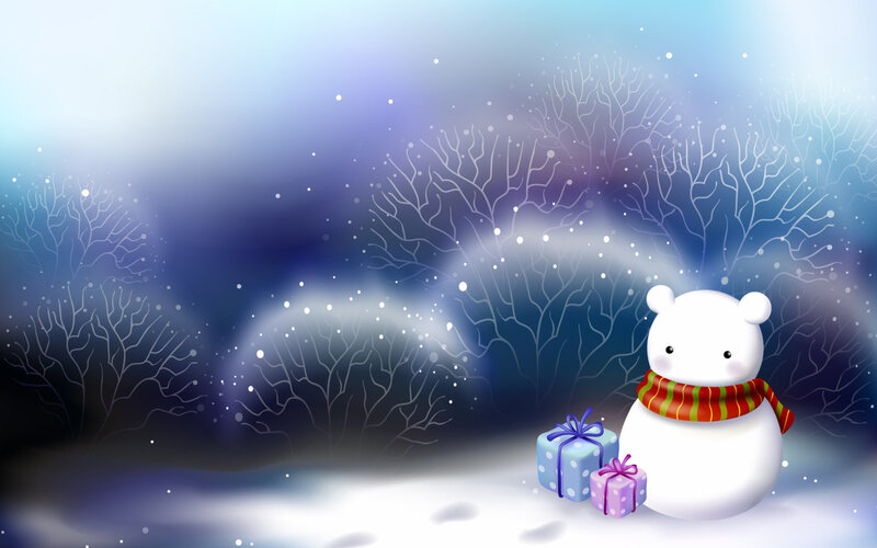 Snowman with Gifts — White, Peaceful